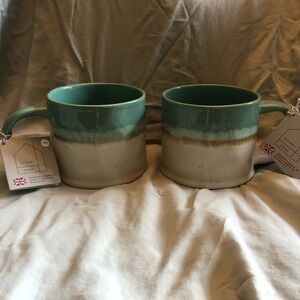 Scandia Home Green and Cream Two-Tone Ceramic Mugs - Pair